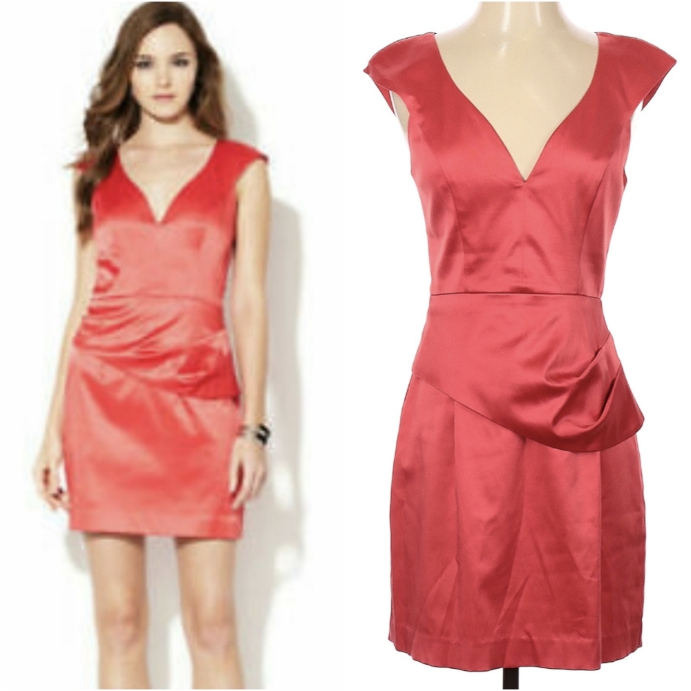 Coral Satin Ruched Cocktail Dress - Black Halo